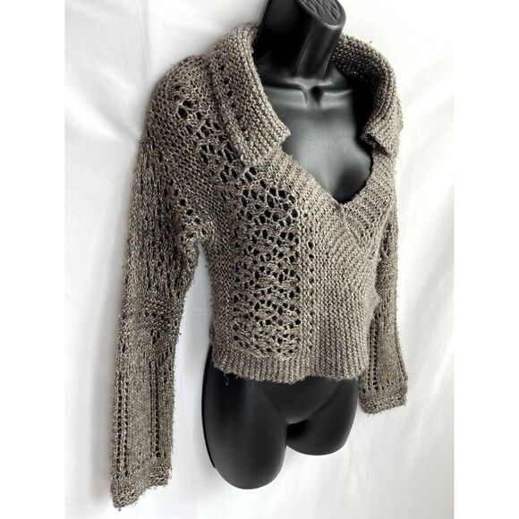Anthropologie Hand Knit by Dollie Wool Blend Y2K Brown Sweater Knit Collar sz M - Picture 4 of 12